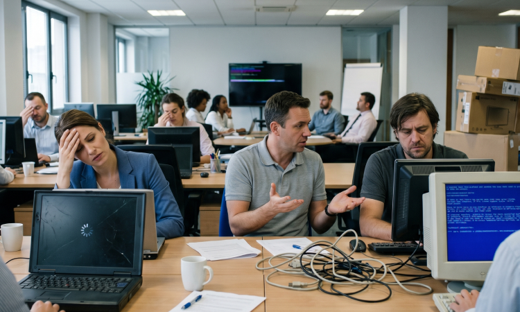 Office workers using leased business technology