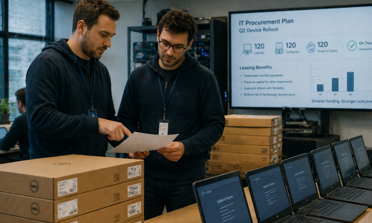 Office workers using leased business technology