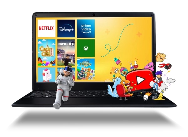 Coda 1.4 kids laptop for playing games or watching movies.